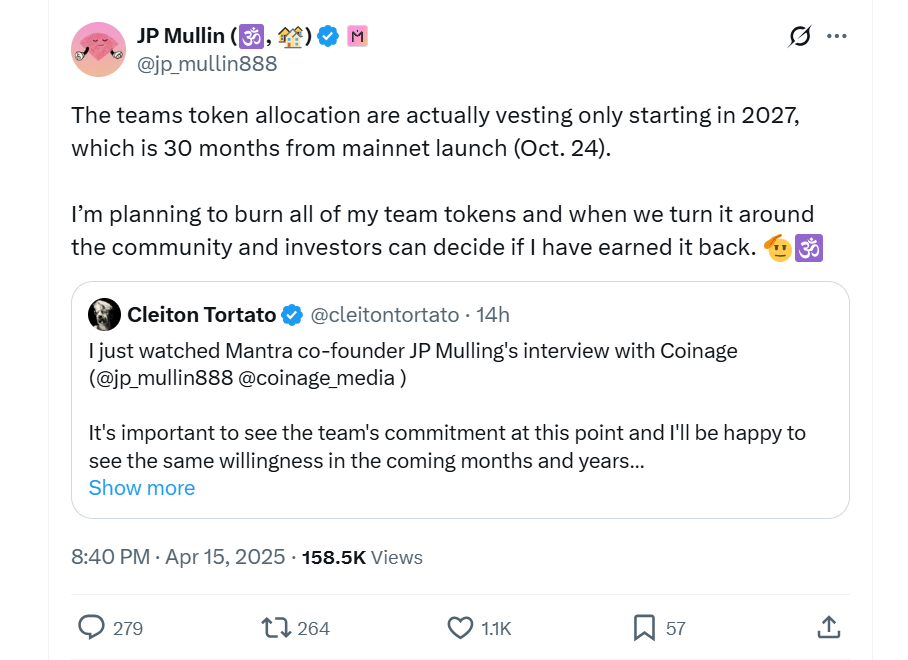 ceo-mantra-tuyen-bo-dot-token CEO Mantra tuyên bố đốt token