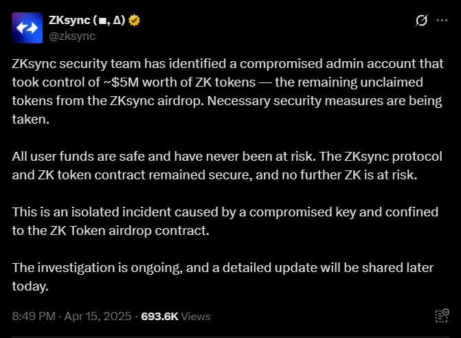 1-19 Thông báo từ zkSync
